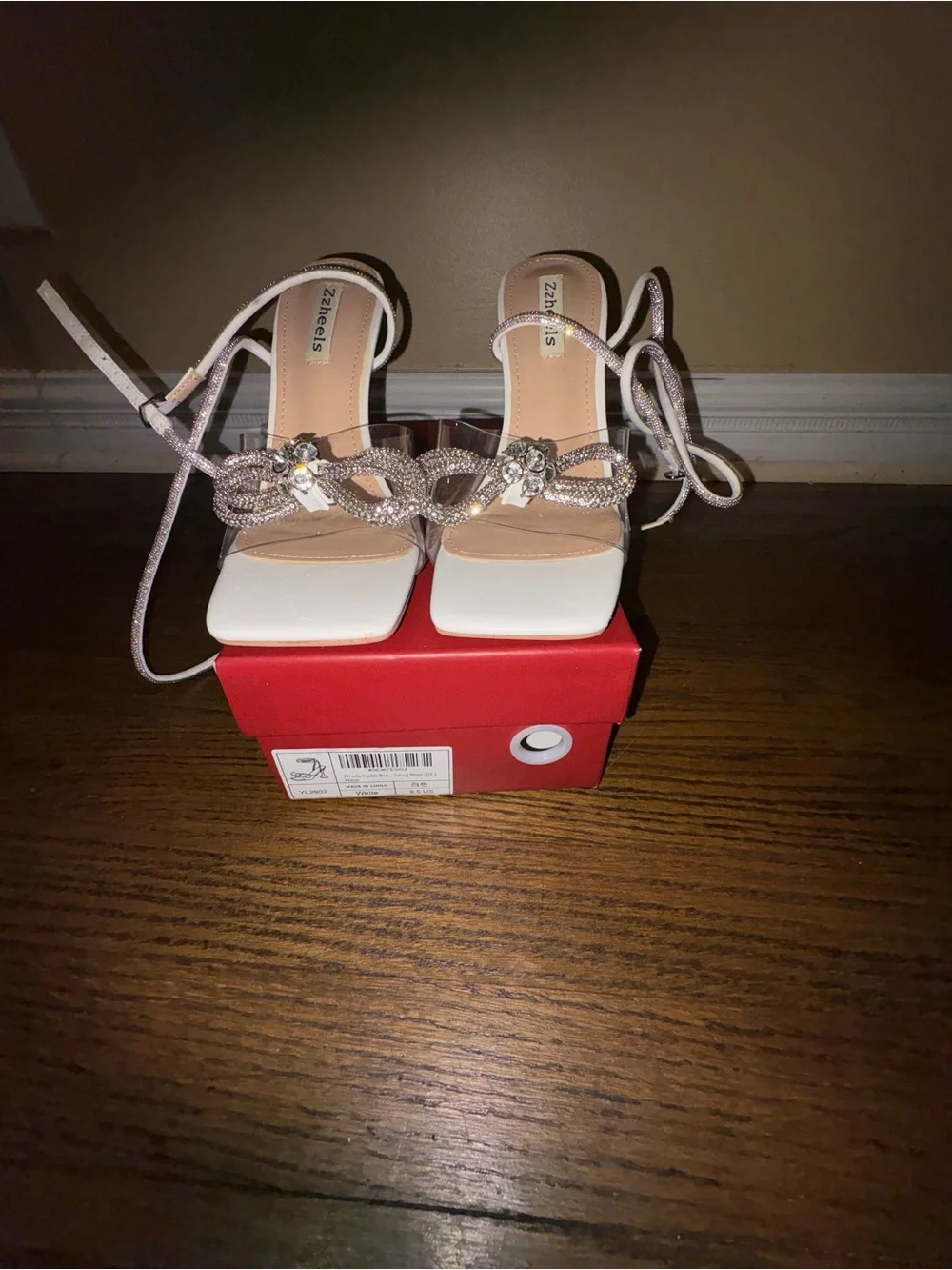 Crystal Bow Clear Ankle-Strap Heels - Silver